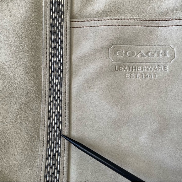 COACH LG FINEST IVORY SUEDE LEATHER BEADED GALLERY TOTE BAG PURSE - Picture 10 of 13